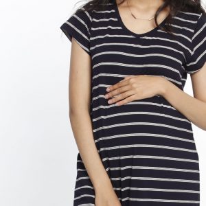 Angel Maternity Casual Maxi Dress – Navy Stripes
