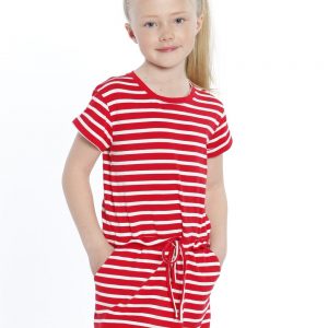 Ruby Joy Drawstring Dress – Red & White Stripes