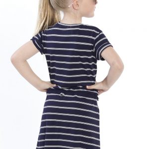 Ruby Joy Drawstring Dress – Navy & White Stripes