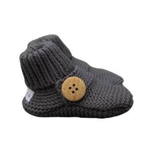 Korango – Knitted Button Booties – Charcoal