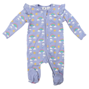 Korango Sunshine and Rainbows Double Zip Onesie / Romper – Heron Blue