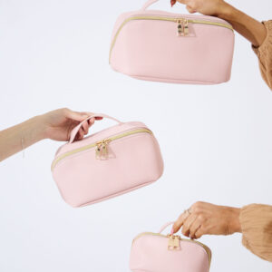 Nakoa The Label Vegan PU Leather Cosmetic Beauty Bag – Set Of 3 – Light Pink