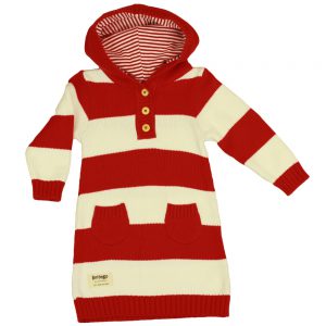 Korango – Girl’s Winter Knit Hooded Dress – Red & White Stripe
