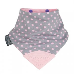 Cheeky Chompers Neckerchew Chewy Dribble Teething Bib – Polka Dot Pink