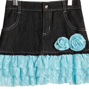 Funky Babe Denim and Lace Skirt -Aqua – Size 6