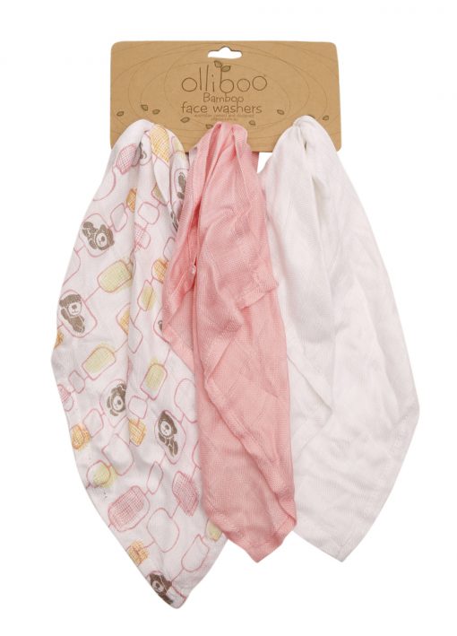 Olliboo Bamboo Muslin Washer Set - Musk Pink